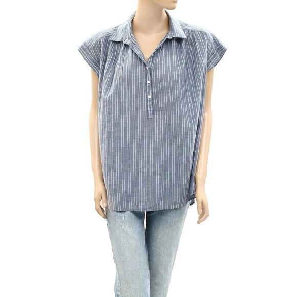 Nili Lotan Normandy Shirt Tunic Top Striped Printed Cotton Oversized XS 283740 - Picture 6 of 10